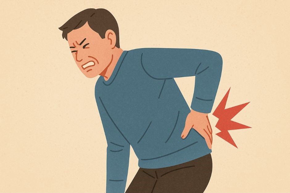 ギックリ腰で腰に痛みを感じている男性のイラスト｜整体療術院UP
