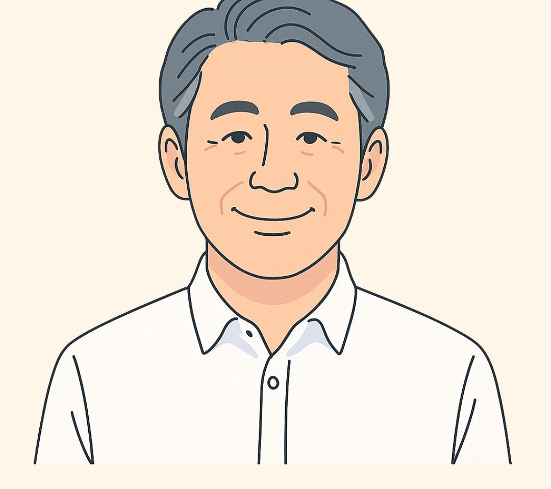 整体療術院UPで自然な状態に戻り安心できたWさんの事例（50代男性のイラスト）