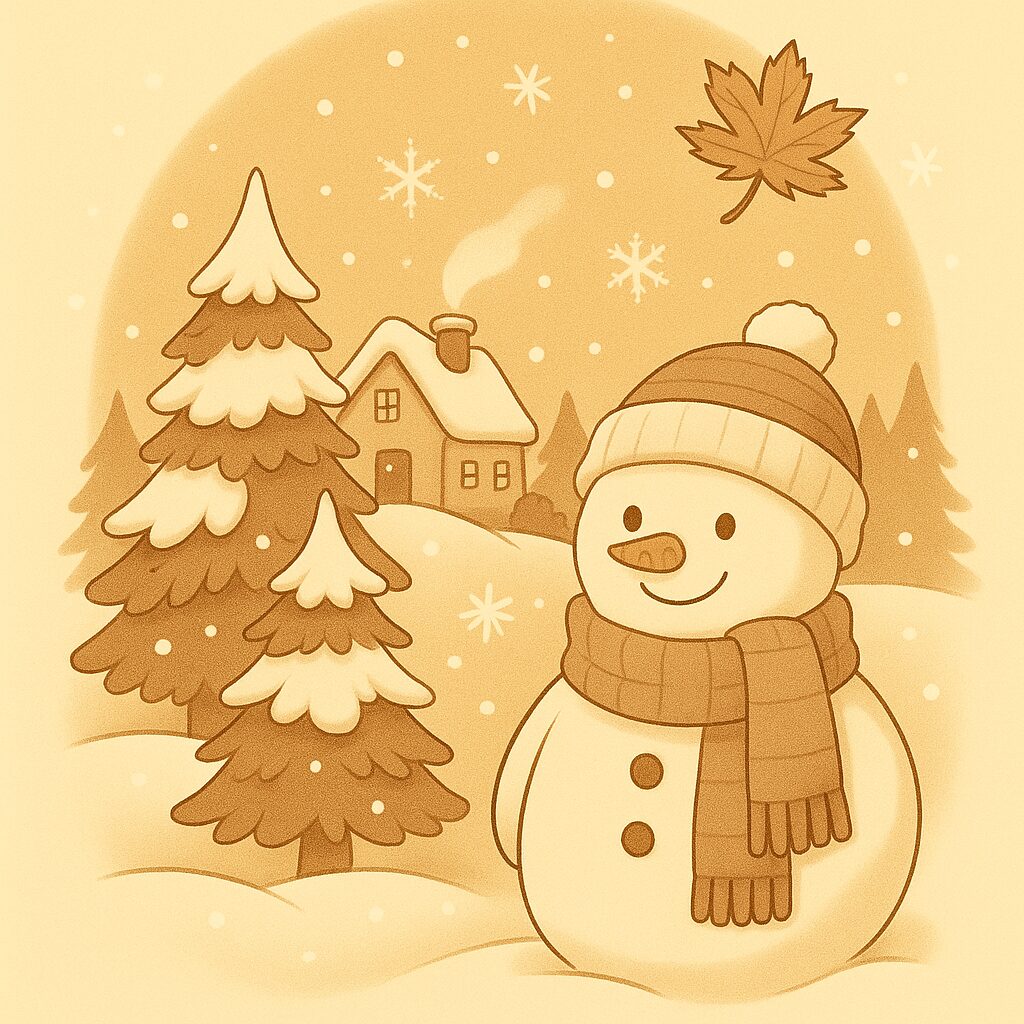 「冬の落ち着いた雰囲気の中で、白いバラと綿花を生けた花瓶が飾られているイラスト」