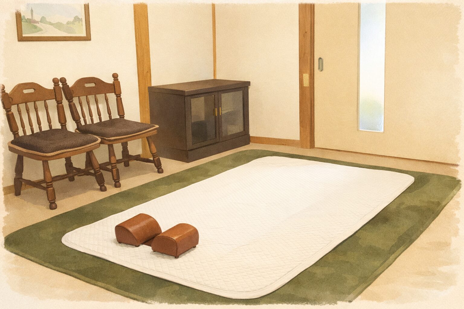 静かな施術部屋をイメージした整体療術院UPのイラスト